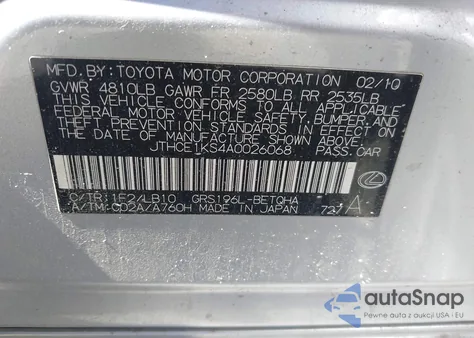 2010 Lexus Gs from USA, damaged, VIN JTHCE1KS4A0026068